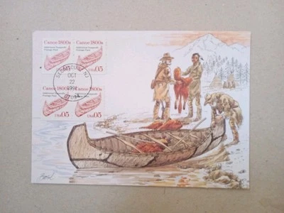US 1991 Canoe 1800 Art Painting Maximum Postcard , New Jersey  - Image 1 of 2