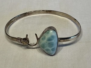 Larimar Sterling Bangle Bracelet With Horseshoe Clasp - Picture 1 of 3