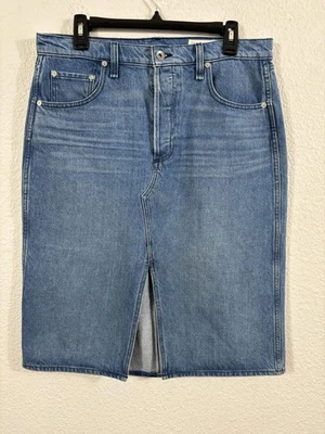 rag & bone Denim Skirt Womens 32 Blue Poppy Midi Button Fly Front Slit High Rise - Image 1 of 4