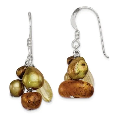 36mm 925 Silver Amber, Citrine & Freshwater Cultured Pearl Dangle Earrings - Image 1 of 4
