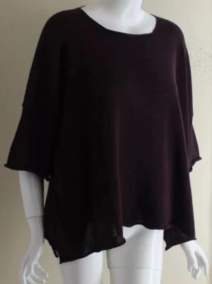 Suéter Top Eskandar PÚRPURA Berenjena Vino S/S Cuello Redondo Cuadrado 24"L 100% Lino Foto 1 de 4