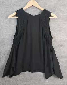 VINTAGE CUE Womens Top Blouse Black Sleeveless Swing Style Lace Trim Size 10 - Picture 1 of 17