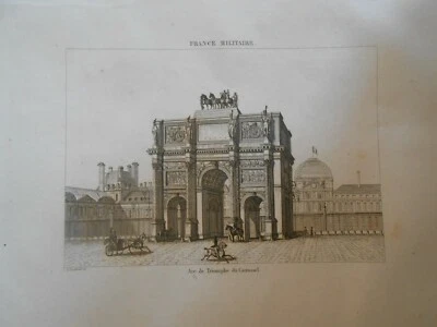 1836 ORIGINAL ANTIGUO ACERO GRABADO PARÍS Arco del Triunfo del Carrusel Foto 1 de 3