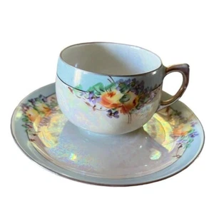 D&B Germany Vintage Tea Cup and Saucer Set Floral Iridescent Vintage Decor - Picture 1 of 10