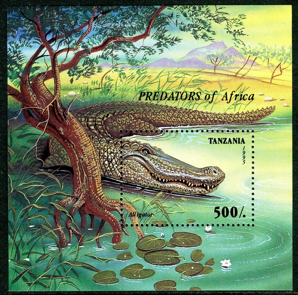 411 - Tanzania 1995 - Alligator - Reptiles - Predators - MNH Souvenir Sheet - Image 1 of 2