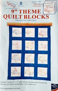 New Jack Dempsey Stamped Embroidery 12-9" x 9" Squares Rescue Vehicles Transport - Picture 1 of 3
