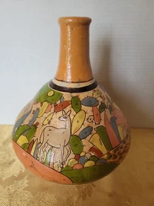 Vintage TLAQUEPAQUE Mexican Folk Art Decorated Vase 1940's Mexico - Incised Mark - Picture 1 of 11