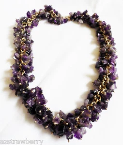 Collar de plata de ley 925 eslabones amatista pepita cuentas racimo palanca 19"L  - Imagen 1 de 10