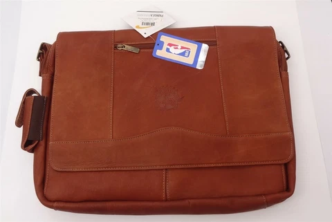 Pangea Brands Tan Leather Laptop Messenger Bag - NBA - Toronto Raptors Cover