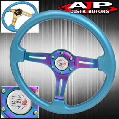 Universal 350mm 6 Bolt Hole Sky Blue Steering Wheel Neo Chrome Deep Typer Foto 1 de 2