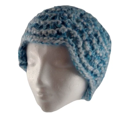 Sombrero azul blanco hecho a mano tejido invierno clima frío artículos exteriores cálido E5-1789 Foto 1 de 4