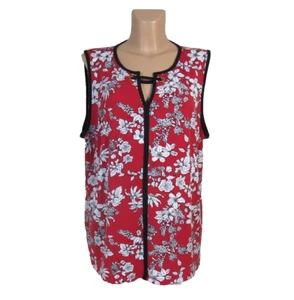 LIZ CLAIBORNE CAREER 2XL Rojo Sin Mangas Pullover Top Patrón Floral Borde Negro - Imagen 1 de 6