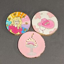 Handmade OOAK Dolly Parton Barbie Pink Party Wood Cookie Ornaments - 3 in