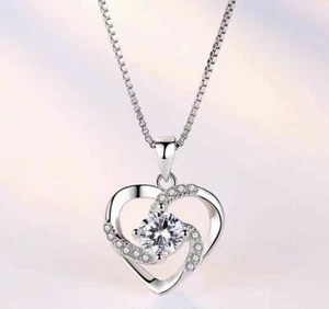 Collar de cadena colgante de plata esterlina 925 de piedra giratoria corazón mujeres joyería Reino Unido - Imagen 1 de 3
