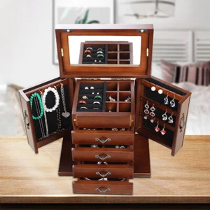 5-Drawer Retro Jewelry Armoire Cabinet Chest Big Storage Box Organizer W/Mirror - Picture 1 of 22