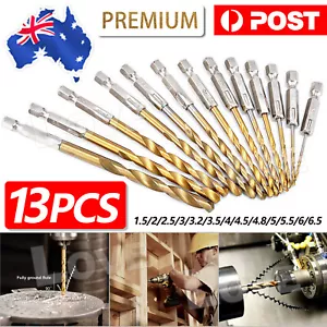 13 PCS Quick Change HSS Titanium Drill Bits Hex Shank Set Soft Metal Wood Timber - Picture 1 of 8