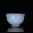 3? China Antique Old Ru Kiln Azure Glaze Tea Cup