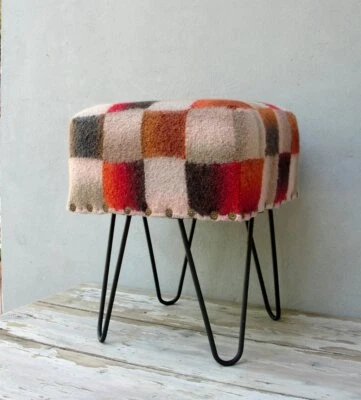 Felt Geometric Patterned Stool Ottoman - Image 1 of 4