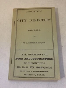 Houston City Directory for 1866 Vintage Reproduction 1960's Leonard Compiler - Imagen 1 de 11