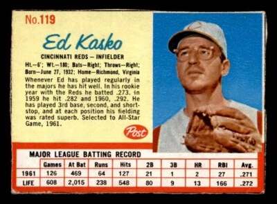 1962 Post Baseball #119 Ed Kasko VG *e1 - Image 1 of 2