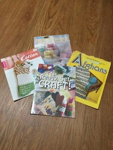 Lot of 4 Crochet Mixed Books Afghans Baby Booties Ready Set Craft - Picture 1 of 9