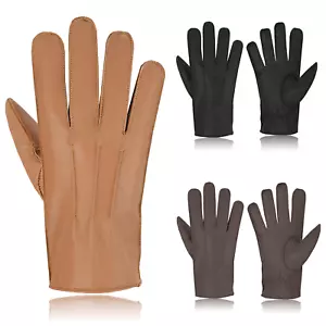Herren Leder Polizei Top Qualität weiche echte echte Fahrhandschuhe ungefüttert schwarz - Bild 1 von 44
