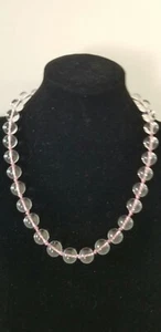 Handknotted 100% lt. Pink heavy silk, 32 Clear Quartz drilled 12mm necklace - Picture 1 of 11