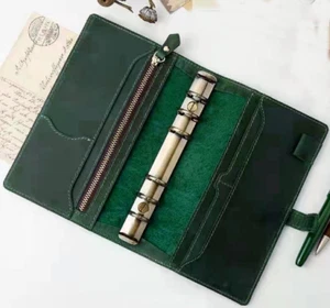 A6 loose leaf binder Writing note Notebook Diary Notepad cow leather green Q384 - Picture 1 of 3
