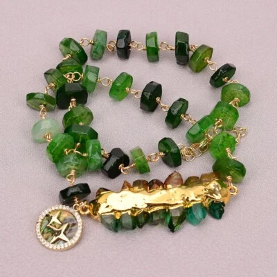 Collar de ágata de fuego verde natural de 18"" de cuarzo verde concha de abulón Paua Foto 1 de 4