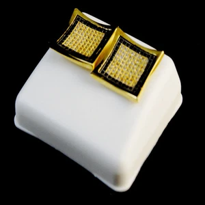 MEN'S & WOMEN'S YELLOW G/P BLACK & WHITE CZ'S  KITE SQUARE SHAPE EARRINGS 18 MM - Picture 1 of 4