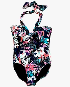 Leilani Women's Swimsuit 1 Piece High Cut Floral Tropical Size 10  Style J720684 - Picture 1 of 4