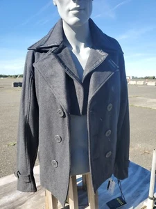 Schott nyc Wool Blends & Leather Naval Short P -Coat Voyager NEWT Charcoal Grey - Picture 1 of 12