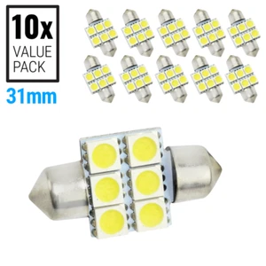 10x SMD 6-LED Map/Dome Interior Lights Bulbs 6000K Xenon White 31MM Festoon - Picture 1 of 6