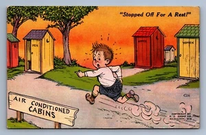 Postcard Vtg Humor Outhouse Stopped Off For A Rest - Picture 1 of 2
