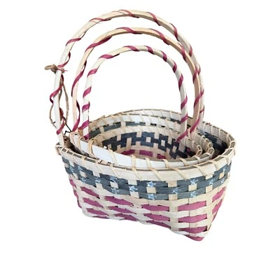 Handmade Woven Baskets Nesting Set of 3 Heart Shaped Americana Farmhouse Decor - Image 1 of 4