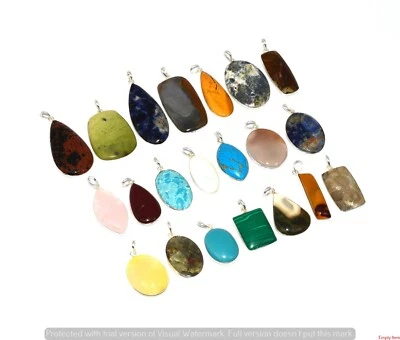 Lote de colgantes bisel de 100 piezas enchapados en plata de ley 925 con piedras preciosas de opalita y mezcla Foto 1 de 3