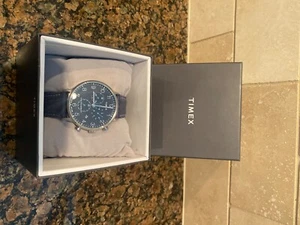 Blue Timex 40mm watch sapphire Crystal, stainless steal case, blue leather strap - Picture 1 of 6