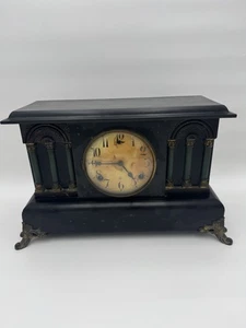 Antike Gilbert Säulenmanteluhr verziertes Holz "Florenz" 1890 + Schlüssel - Bild 1 von 23