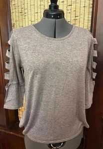 IZ Byer Women's Purple Heather 3/4 Cutout Sleeve Shirt Top Size Large - Bild 1 von 3