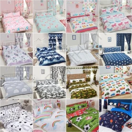 KIDS DOUBLE DUVET COVER SETS DINOSAUR ARMY BIRDS SPACE BOYS GIRLS BEDDING - Image 1 of 1