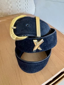 Paloma Picasso X Black Gold Kiss Belt Leather Made in Italy Size L/80 Vintage - Picture 1 of 12