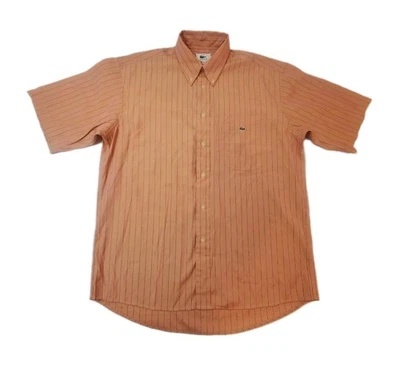 Camisa masculina Lacoste tamanho 41 XL laranja xadrez manga curta botão para cima algodão causal - Imagem 1 de 4