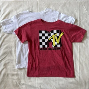MTV Unisex Kid’s Short Sleeve Tee Shirts TWO PACK LOT Red & White XS 4/6 NWT - Picture 1 of 8