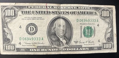 Series 1969 A US One Hundred Dollar Bill $100 Cleveland D - Image 1 of 2