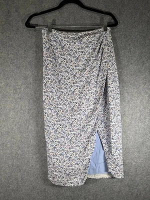 Abercrombie & Fitch Linen Midi Skirt Women Small Blue Floral Boho Side Slit - Image 1 of 4