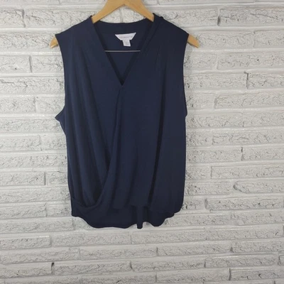 Top para mujer Liz Claiborne extra grande XL sin mangas azul drapeado mezcla de polietileno oficina Foto 1 de 4