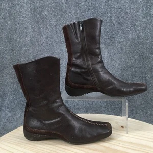 Paul Green Boots Womens Uk 5.5 Mid Calf Stitch Square Toe Brown Leather Side Zip - Picture 1 of 16