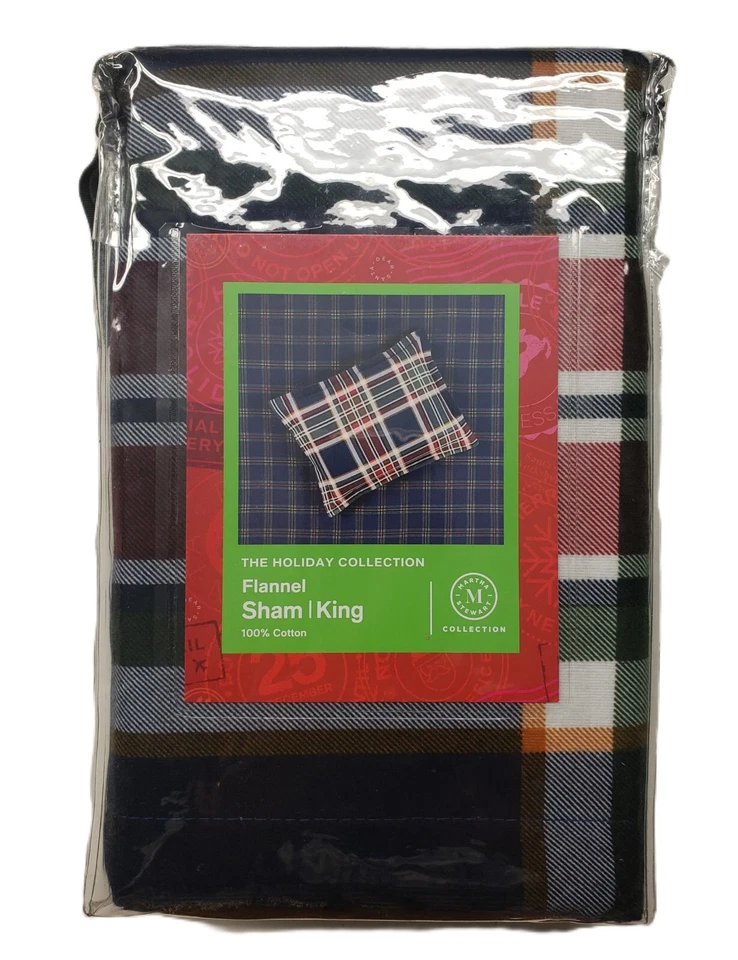 Colección de vacaciones Martha Stewart franela azul marino a cuadros talla king farsa, una pieza Foto 1 de 4