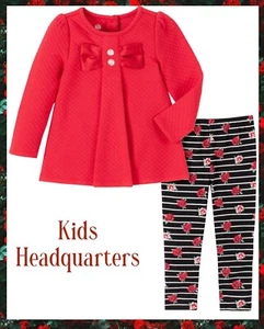 Kids Headquarters Baby Girls Quilted Tunic Stripe Rose Printed Legging Set 12M - Picture 1 of 5