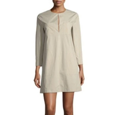 Theory Jullitah B-light split neck tunic poplin mini dress stretch cotton tan 0 - Image 1 of 4